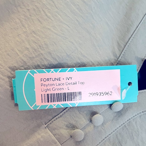 Fortune & Ivy: Peyton Lace Detail Top (light green) - Picture 4 of 4